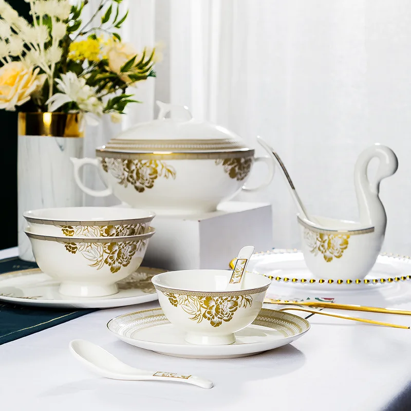 

Jingdezhen European bone china bowls and chopsticks combination gift giving Jiapin ceramic tableware gift wholesale