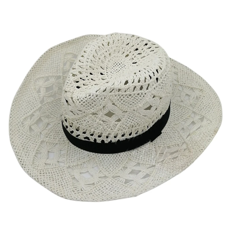 Hand Weave Cowboy Cowgirl Hat Straw Summer Hat Women Sun Foldable Hollow Out Beach Cap Fashion Unisex Sunhat cowboy hats,cowgirl hats