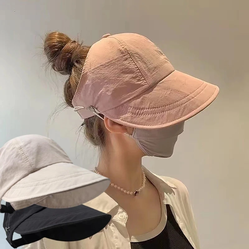 

Foldable Wide Brim Ponytail Sun Hat Drawstring Adjustable Cap Summer Quick-dry Visor Fisherman Cap For Women Beach Hat