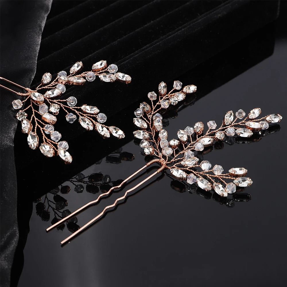 Silver Rhinestone Bridal Hair Pins Handmade Gold Crystal Wedding Head Accessories Jewelry Brides Party Headpiece Tiara for Women