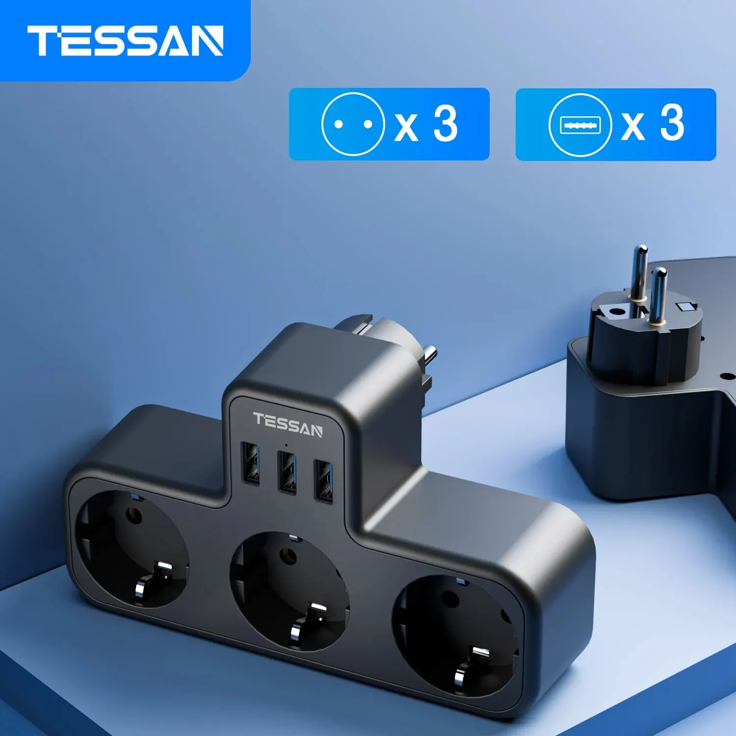 TESSAN USB Power Strip with 3 AC Outlets & 3 USB Ports EU Plug Multiple Wall Socket Adapter Overload Protection for Home Office power strip electrical socket power socket plug adapter wall socket extender power plug adapter
