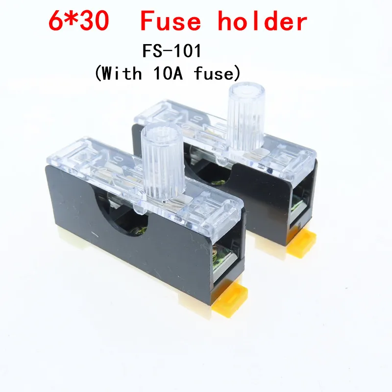 Glass Fuse 1pcs FS-101 Din Rail Mount Single Pole 6X30mm Fuse Holder Glass fuse 6*30 tube fuse casing WITH 10A FUSE