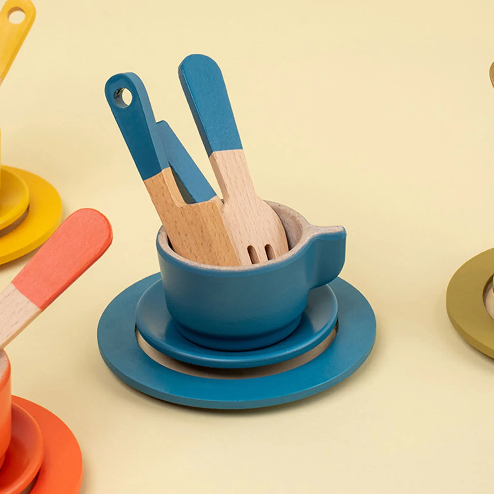 Montessori Wooden Toy Plates Dishes Play Cutlery Plate Set Pretend Play Playset Gift House Wooden Toys Simulation Afternoon