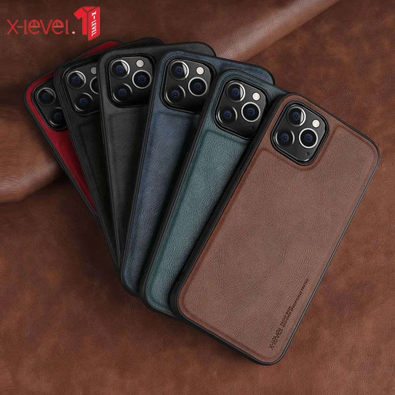 For iPhone 12 Case 100% X-Level Retro Leather Soft Silicone Edge Back Cover for iPhone 13 Pro Max чехол case for iphone 12 pro