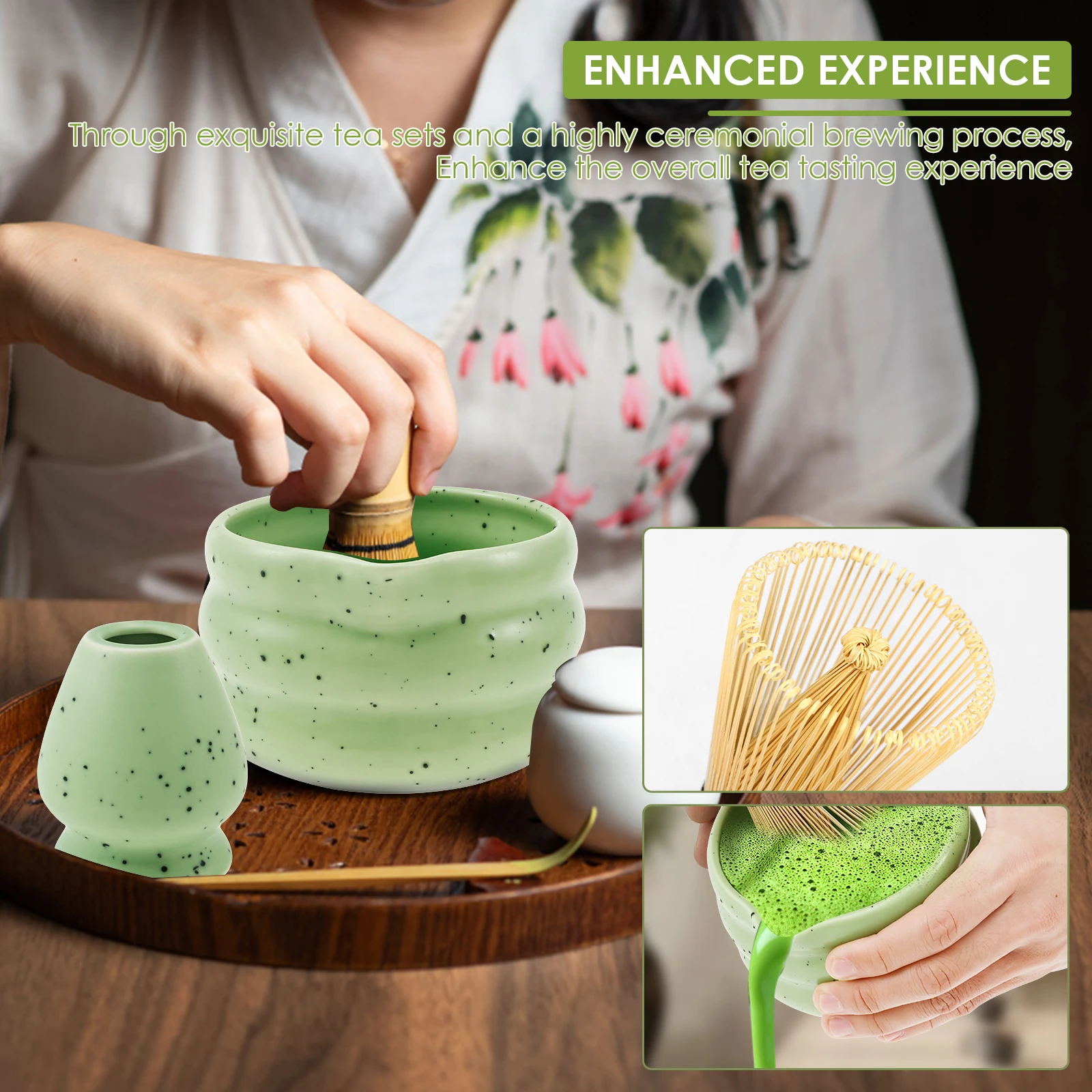 Japanese Matcha Tea Set Safe Bamboo Whisk Teaspoon Tea Bowl Indoor Making Tools Accessories Ceramic Matcha Gift Box 7Pcs
