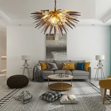 

Modern Gold Iron Chandeliers Smoke Grey Glass Lightings Lustre Loft Dining Room Kitchen Table Top Sputnik Chandelier Light