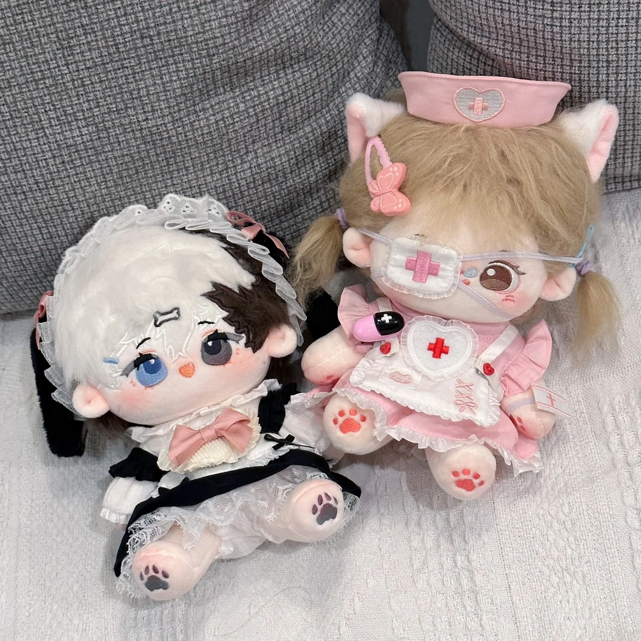 

Original Girl Cute Cat Maid Nurse Dress Costume Suit For 10/ 20cm Plush Stuffed Doll Dress Up Clothes Outfit Gift