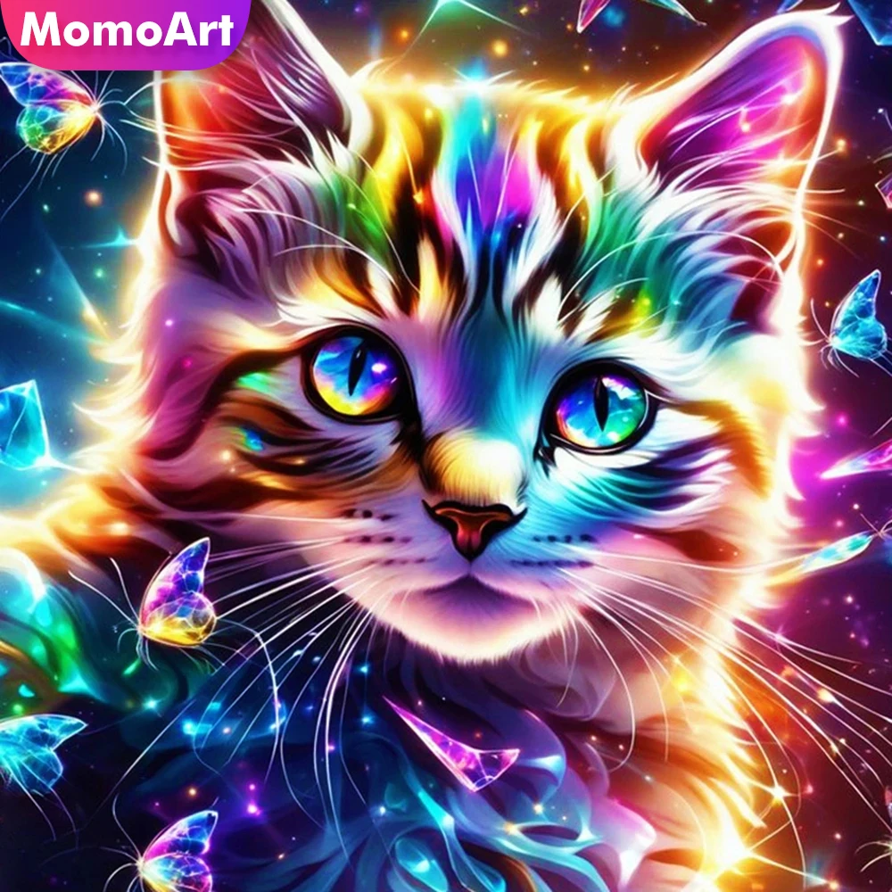 MomoArt-Pintura de diamante cuadrado completo, Kits de punto de cruz de gato, mosaico colorido, bordado de animales, decoración de pared