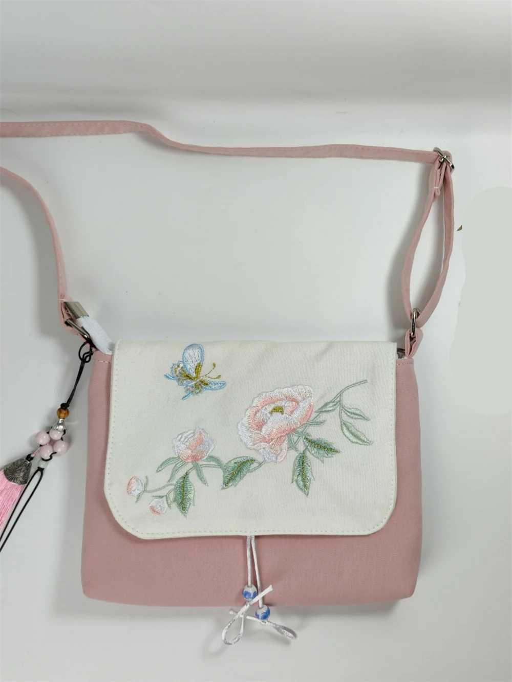 Ethnic Style Embroidered Canvas Satchel Casual Hanfu Shoulder Bag Daily Portable Crossbody Coin Purse Women Girl Gift 1