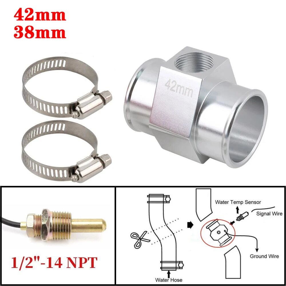 38mm 42mm Joint Pipe Radiator Hose Adapter for 1/2"14NPT Water Temp