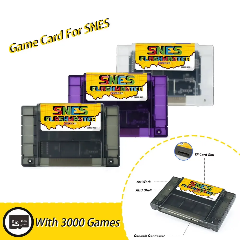 Tarjeta de juego 3000 en 1 para Super Nintendo Everdrive con tarjeta TF de 8GB para consola de juegos SNES