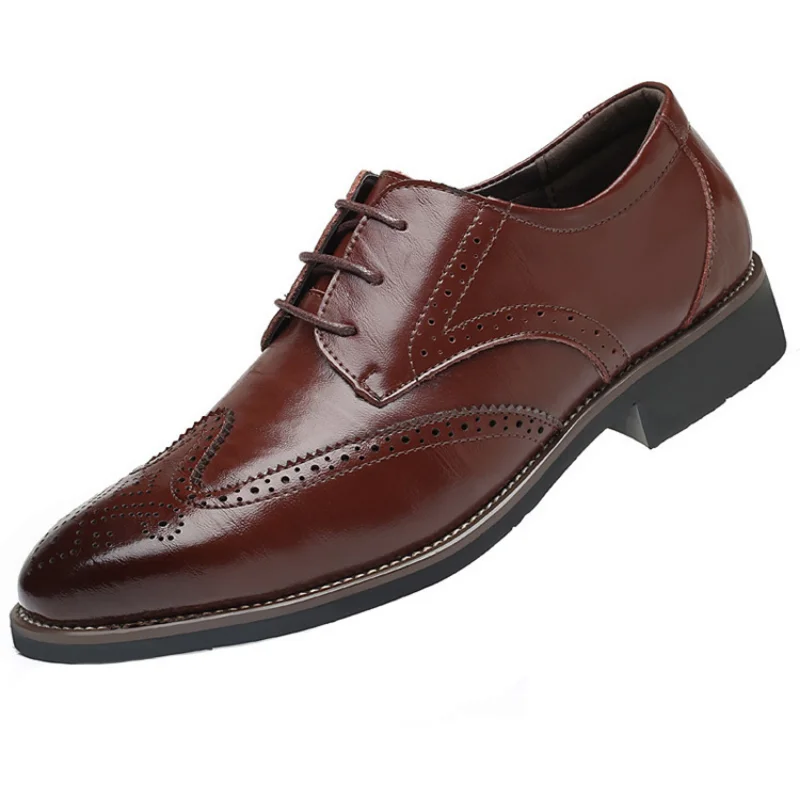 New Men Oxford Genuine Leather Dress Shoes Brogue Lace Up Flats Male Casual Shoes Black Brown Size 38-48