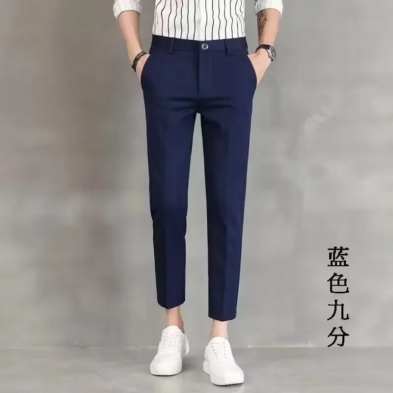 Japanese and Korean Style Men Spring and Autumn Thin Vertical Vertical Vertical Nine Points Black Business Simple Suit Pants 3