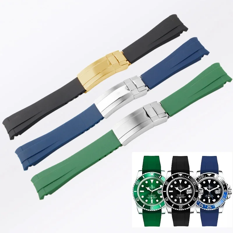 Cinturino In Gomma Con Estremità Curva Per Rolex Daytona Green Submariner Gmt Explorer 20Mm 21Mm Cinturini Per Orologi In Silicone Impermeabile Da Uom