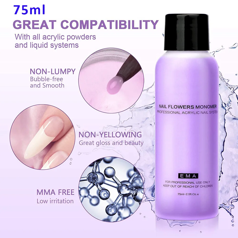 2.5OZ EMA Acrylic Liquid Monomer 40/75ML Nail Acrylic Crystal Liquid For Manicure Build Acrylic Powder Extension/Dipping Tools 6