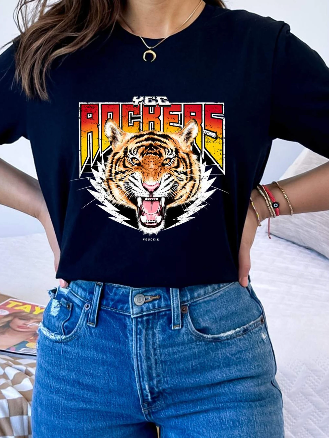 

Colorful Letter Print Crew Neck T-shirt, Casual Short Sleeve Top For Spring & Summer, Women's Clothing