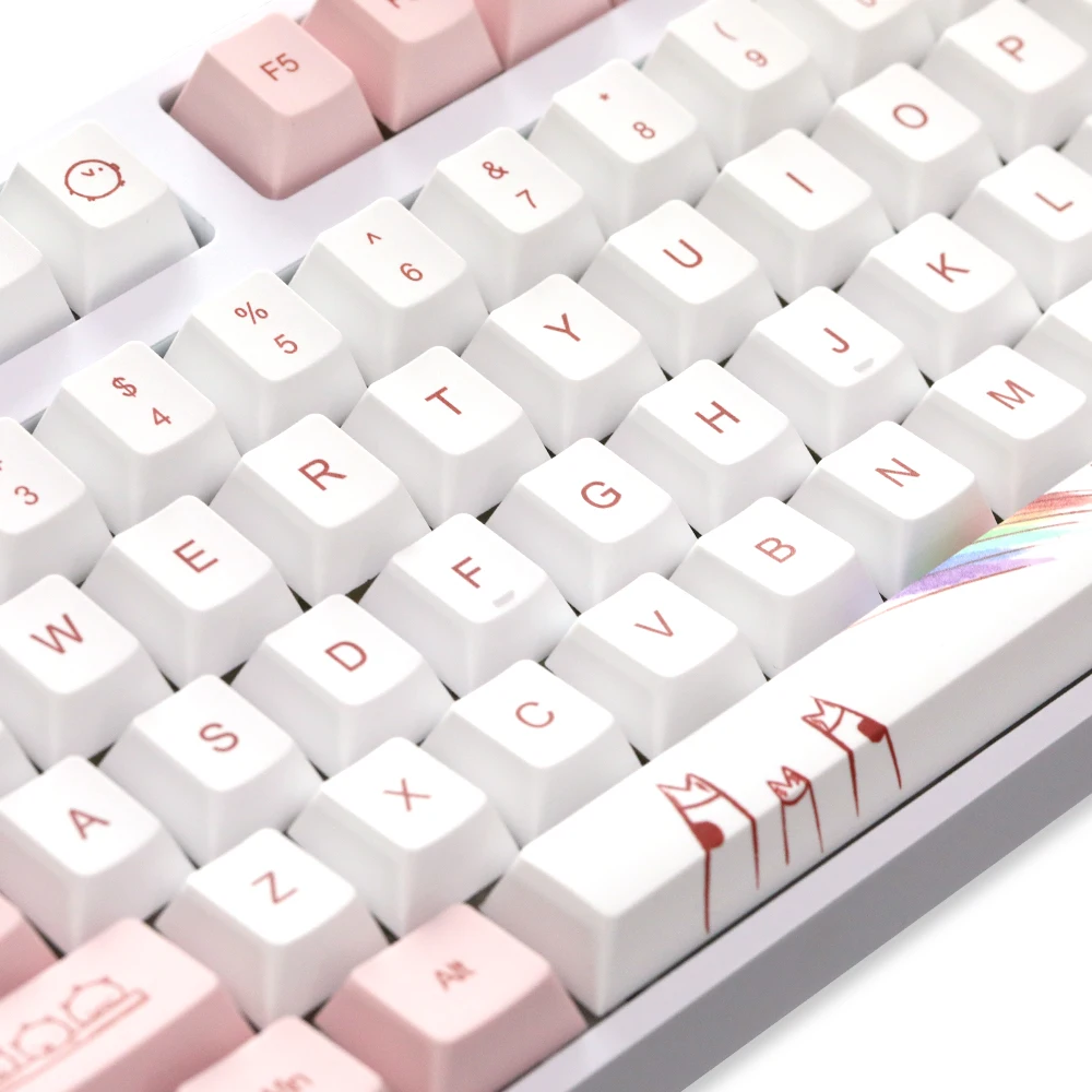 Chaves Sorte Porco Keycaps Cereja Perfil Rosa Branco Inglês Keycap Pbt Tintura Sublimação Teclado Mecânico para mx Switch 140 - Imagem 2