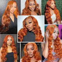 Perruque Lace Front Wig Body Wave Naturelle Orange, Cheveux Humains, 13x4, Pre-Plucked, Coloré, Vidéo HD, 34 36 Pouces, pour Femme 4
