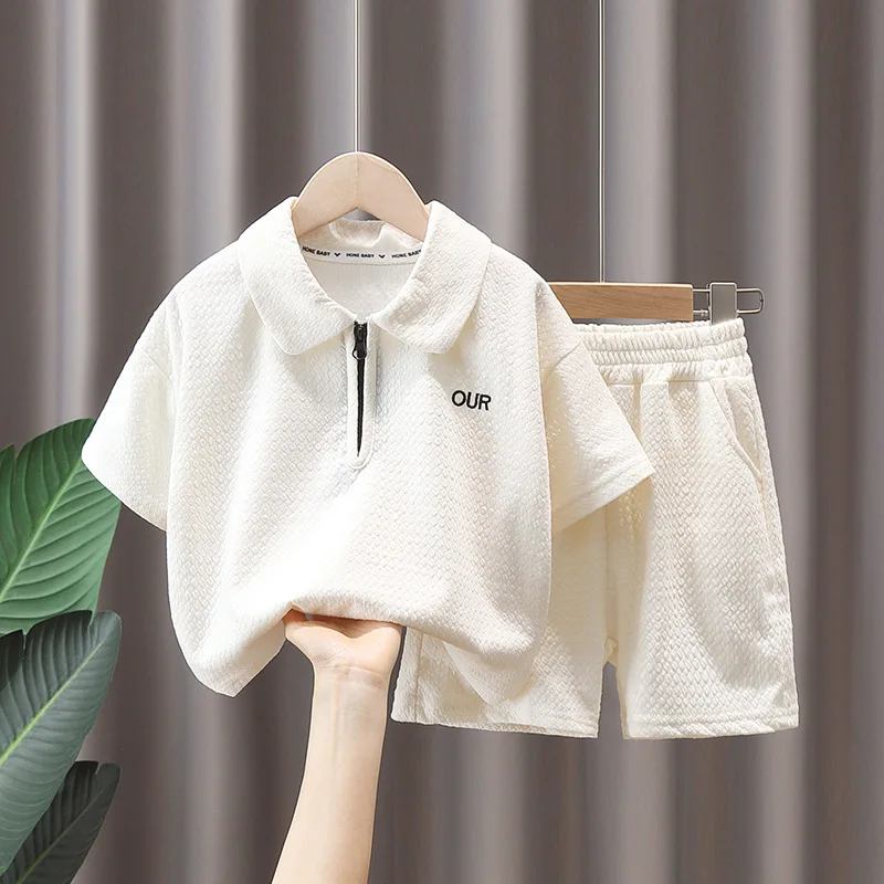

Summer Kids Outfit Suits Baby Girls Boys Alphabet Short-Sleeved Half Zip T-shirt Tops + Short Pants Sets 1-12 Years