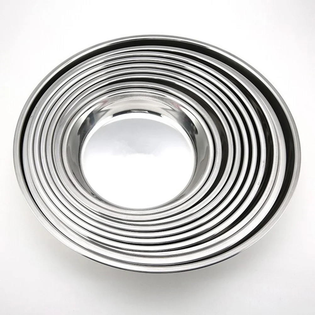 Stainless Steel Non-magnetic Flat Round Plate Portable Dish Plate Flatware Cake Baking Pan (24CM/26CM/27CM/28CM, baking pan