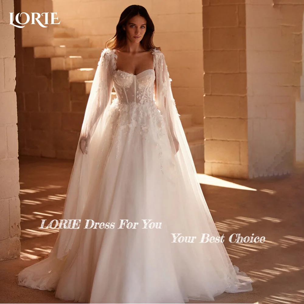 LORIE Elegant Lace Wedding Dresses Appliques Strapless A-Line Shawl Luxury Cloak Sweetheart Bridal Gown Customized Bride Dresses 4