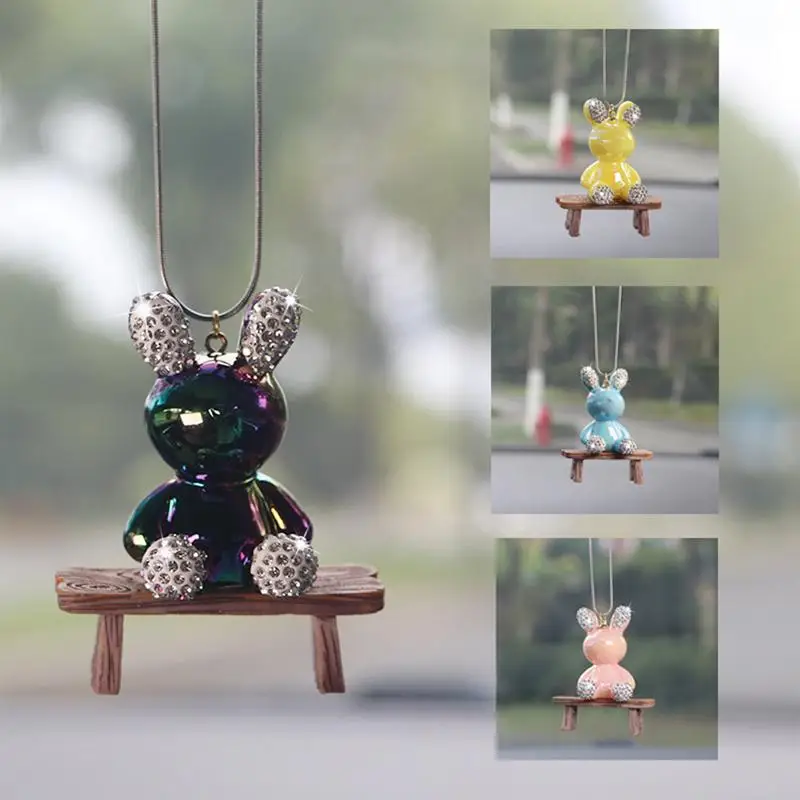 

Adjustable Resin pendant Cute Car Decoration Dashboard Rabbit Bunny Car Mirror Ornament To Relieve Driving Fatigue For Car Lover
