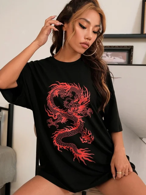 Oversized Overdyed Dragon Graphic T-shirt