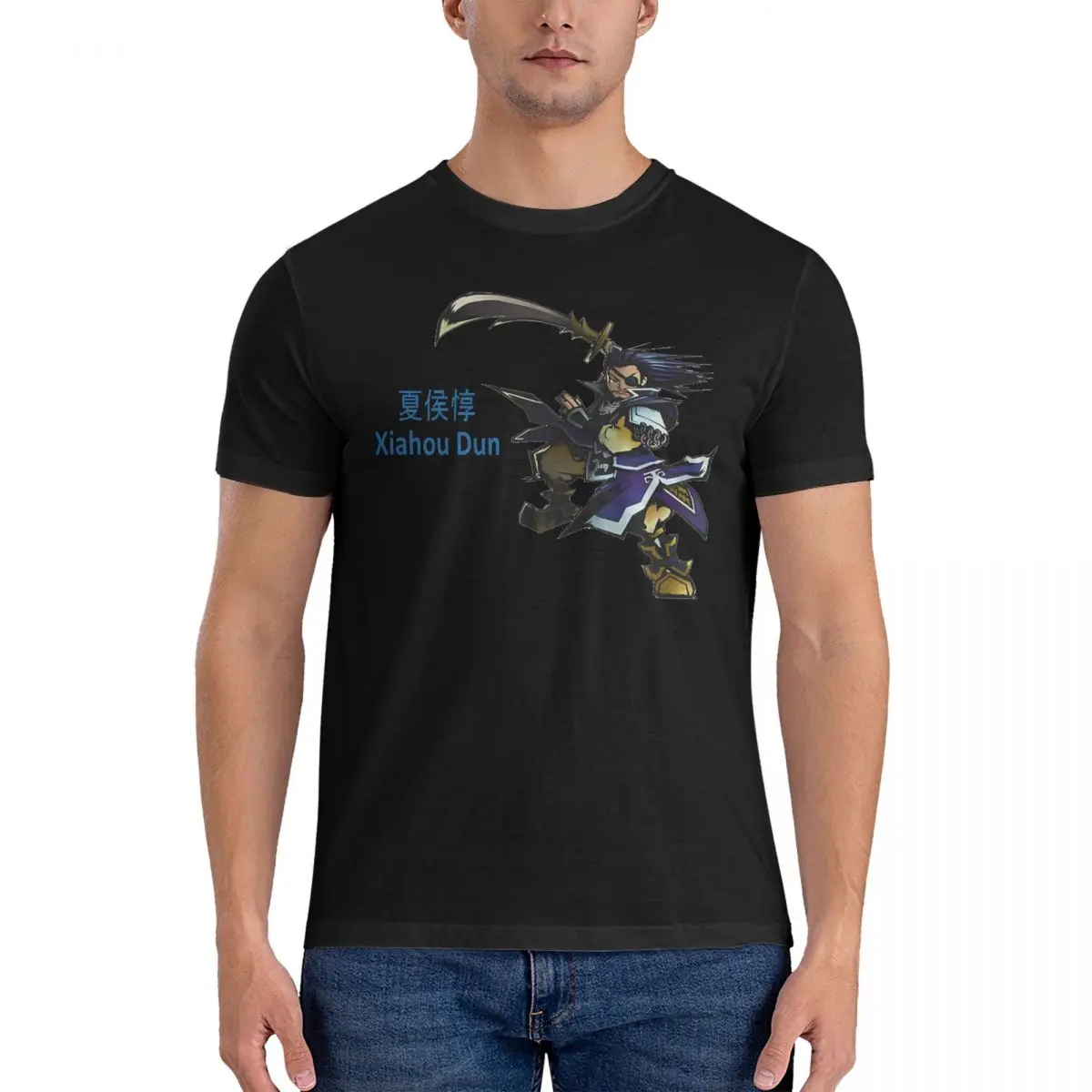Футболка Xiahou Dun мужская хлопковая, смешная рубашка с круглым вырезом и принтом воинов династии, летняя одежда с короткими рукавами
