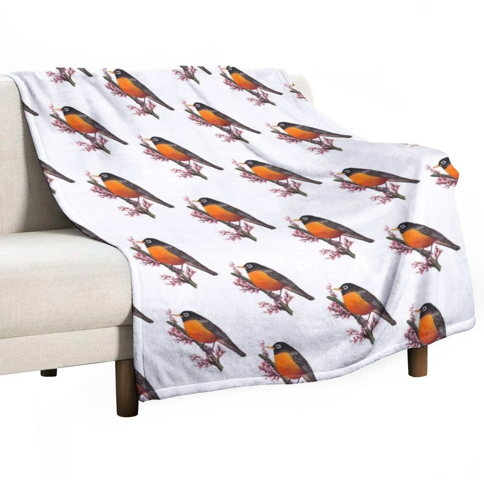 

American Robin Bird Throw Blanket Vintage Blanket Polar blanket