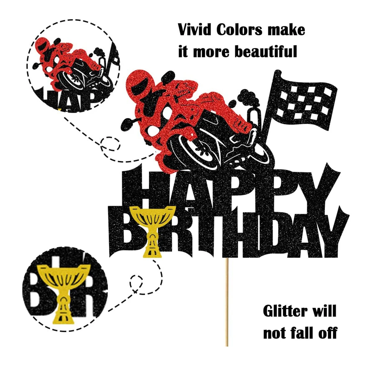 Glitter Motorcycle Cake Topper Racing Cake Decoration for Birthday Party for Kids Boys and Girls Man Party Supply