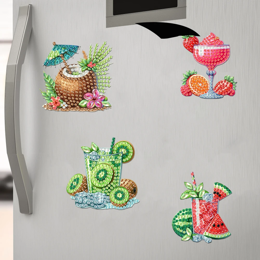 6Pcs Acrylic Ice Cream Diamond Art Fridge Magnet Diamond Art Magnets Decals Diamond Painting Fridge Magnet for Adults Beginners