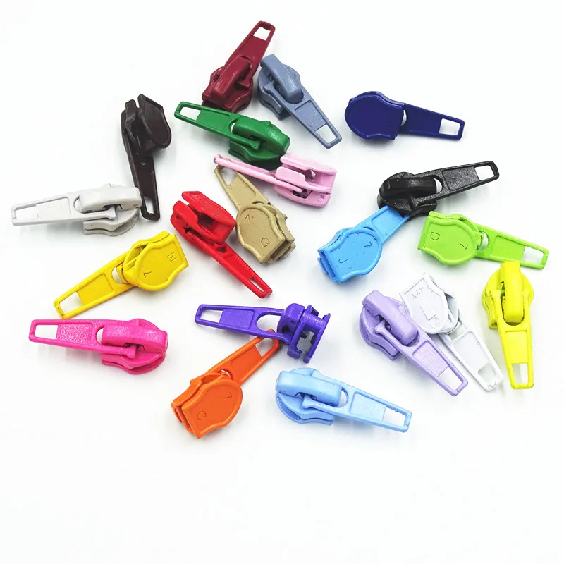 100Pcs 5# 20 Colors Nylon Coil Auto Lock Zipper Puller DIY Sewing Tool