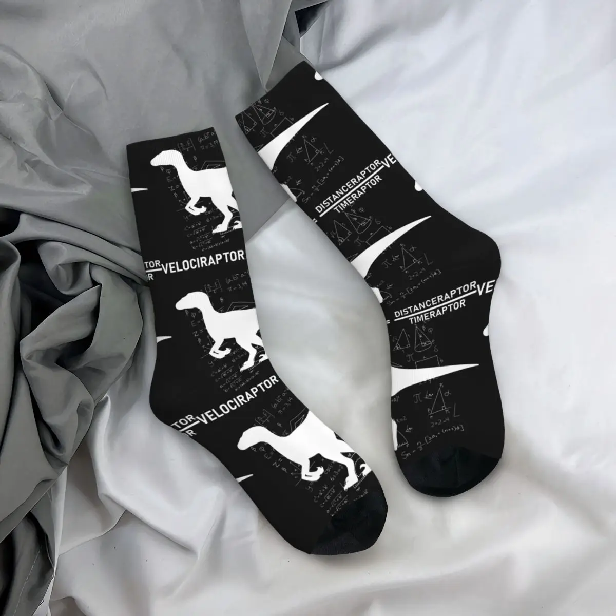 Funny Happy Men&s Socks Velociraptor Dinosaur Velocity Formula Vintage Harajuku Math Graph Mathematics Seamless Crew Crazy Sock