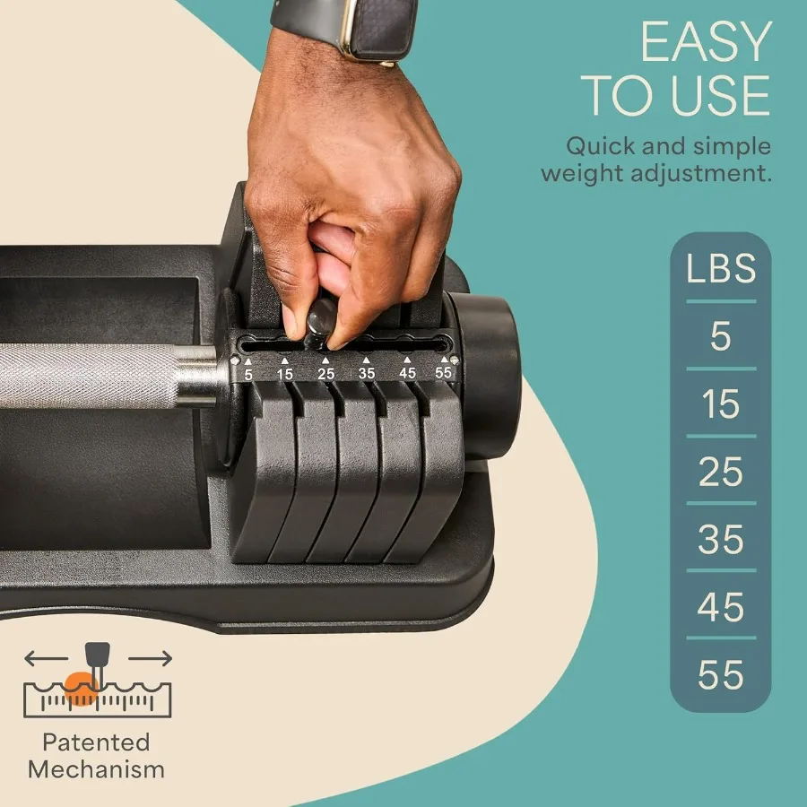 Adjustable Dumbbells Set - 5in1-55lb weights Set & Single with Rack - Quick Adjust, Secure Grip - Compact Hand Weights for Men W