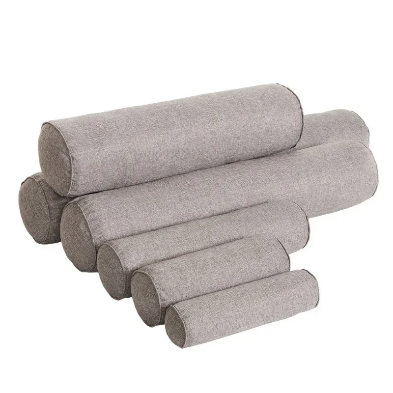 Solid Color Cotton and Linen Cylindrical Lumbar Backrest Office Sofa Headboard Cushion Removable and Washable Candy Pillow