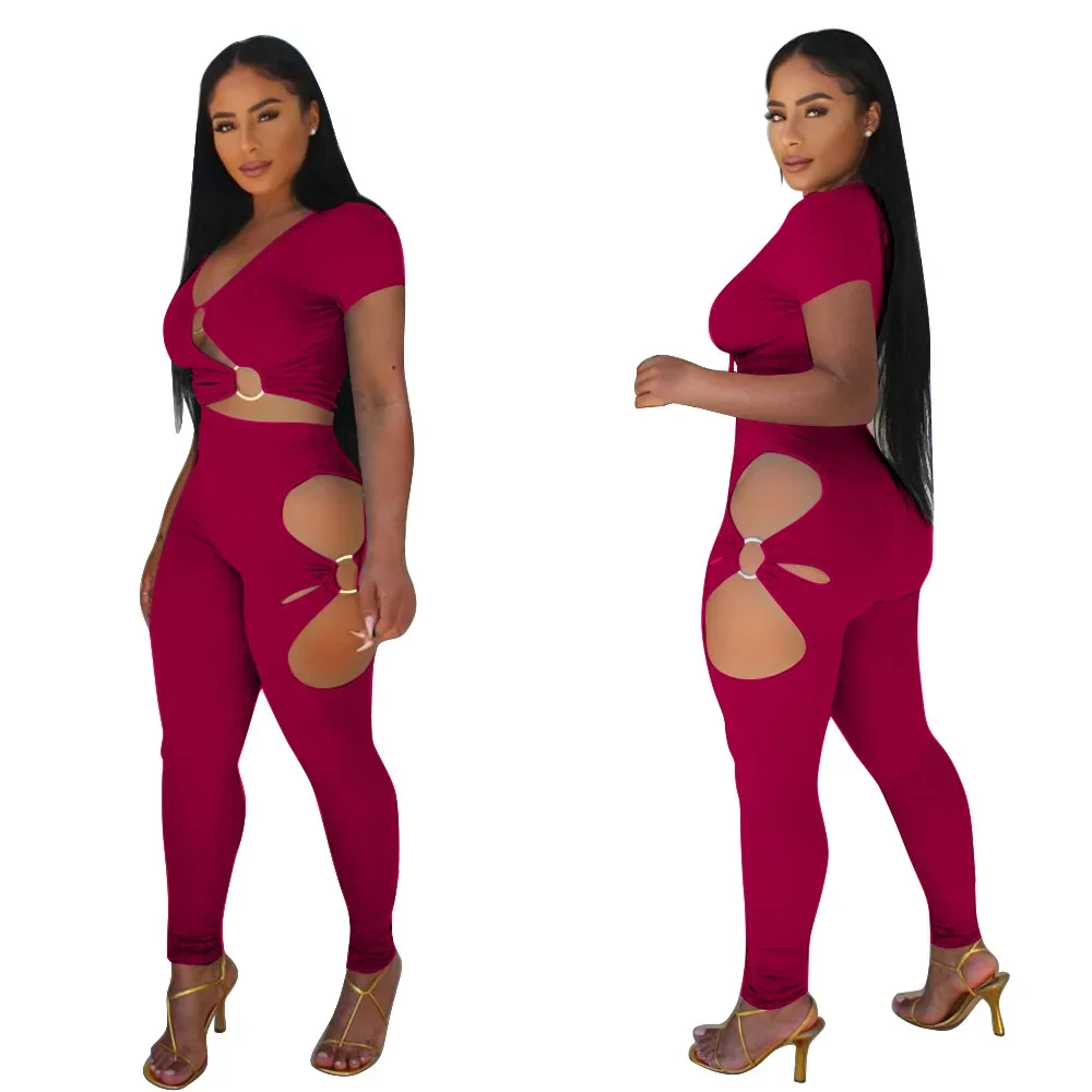 

WEIN-Sexy Crop Top Shirt Cut Out Ring для женщин, оптовые товары, оптовые партии, летние, длинные, комплекты из 2 предметов