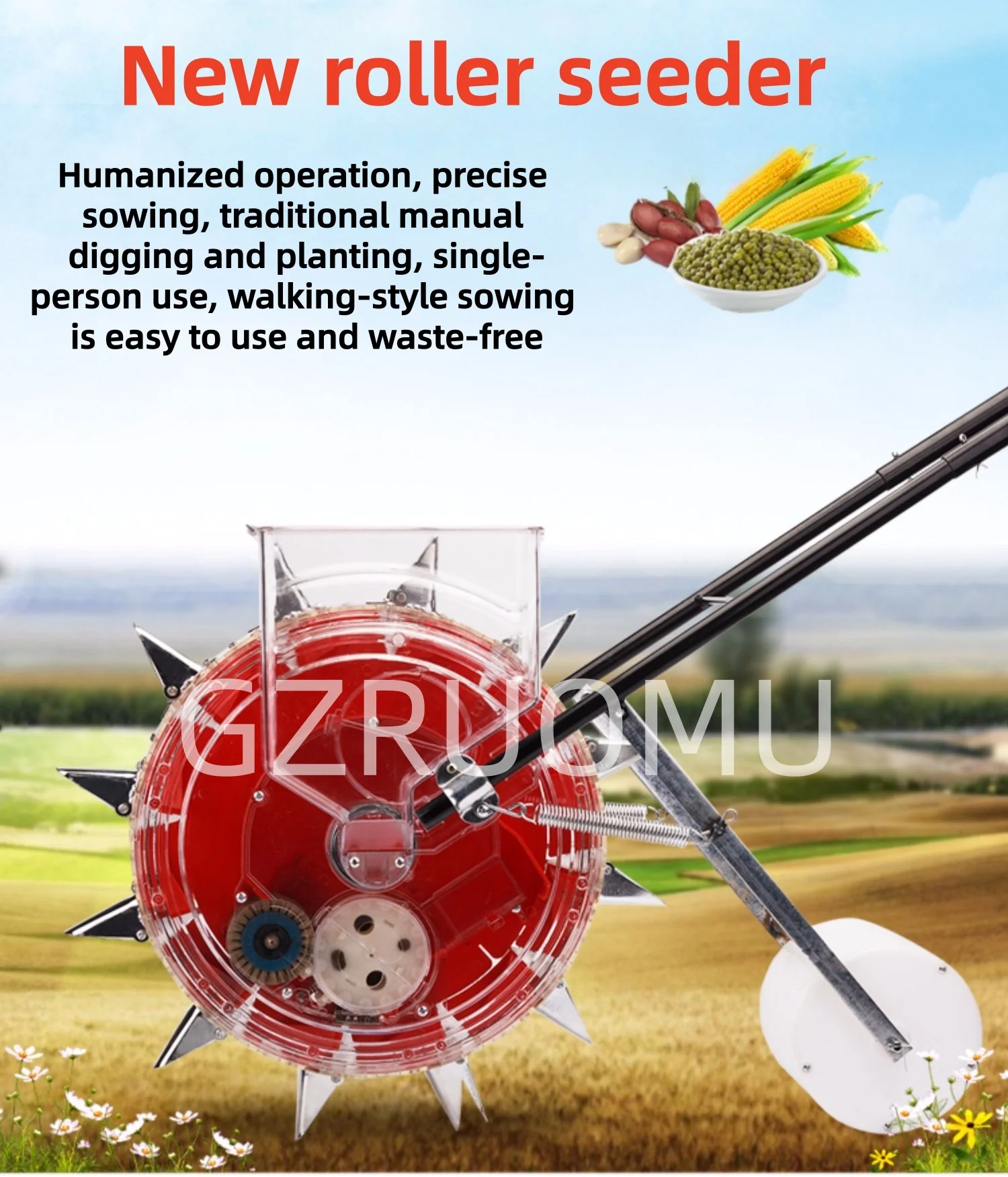 Drum Type Seeder Hand Push Multi Function Sowing Machine For Corn Peanut Soybean