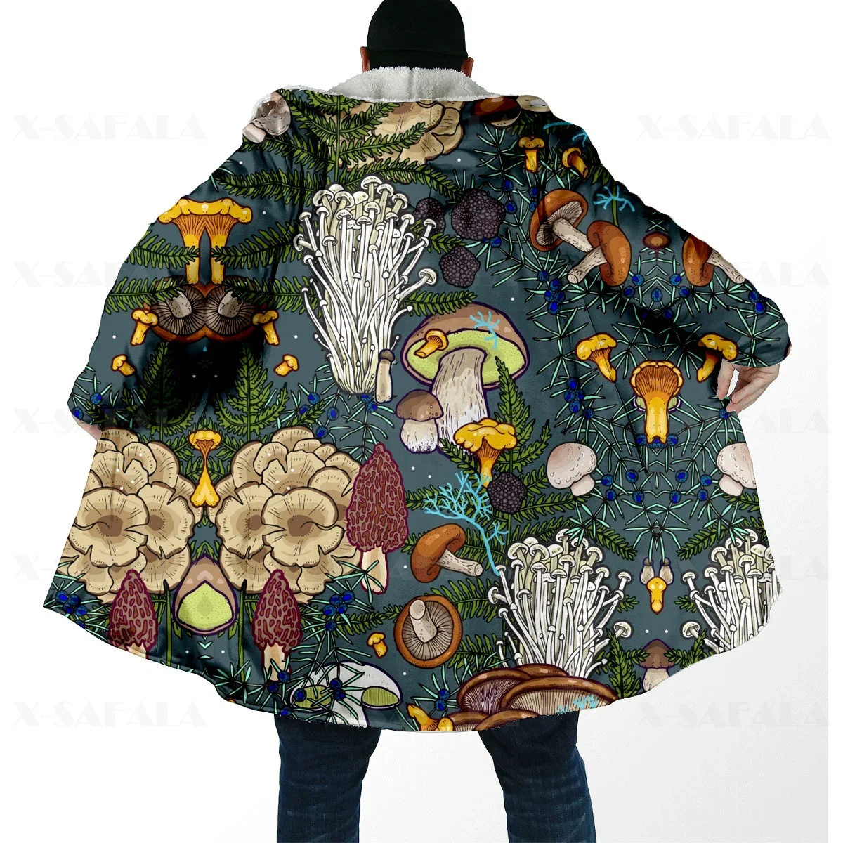

Trippy Psychedelic Mushroom Fungus Thick Warm Hooded Cloak Men Overcoat Coat Windproof Fleece Cape Robe Hooded Blanket-2