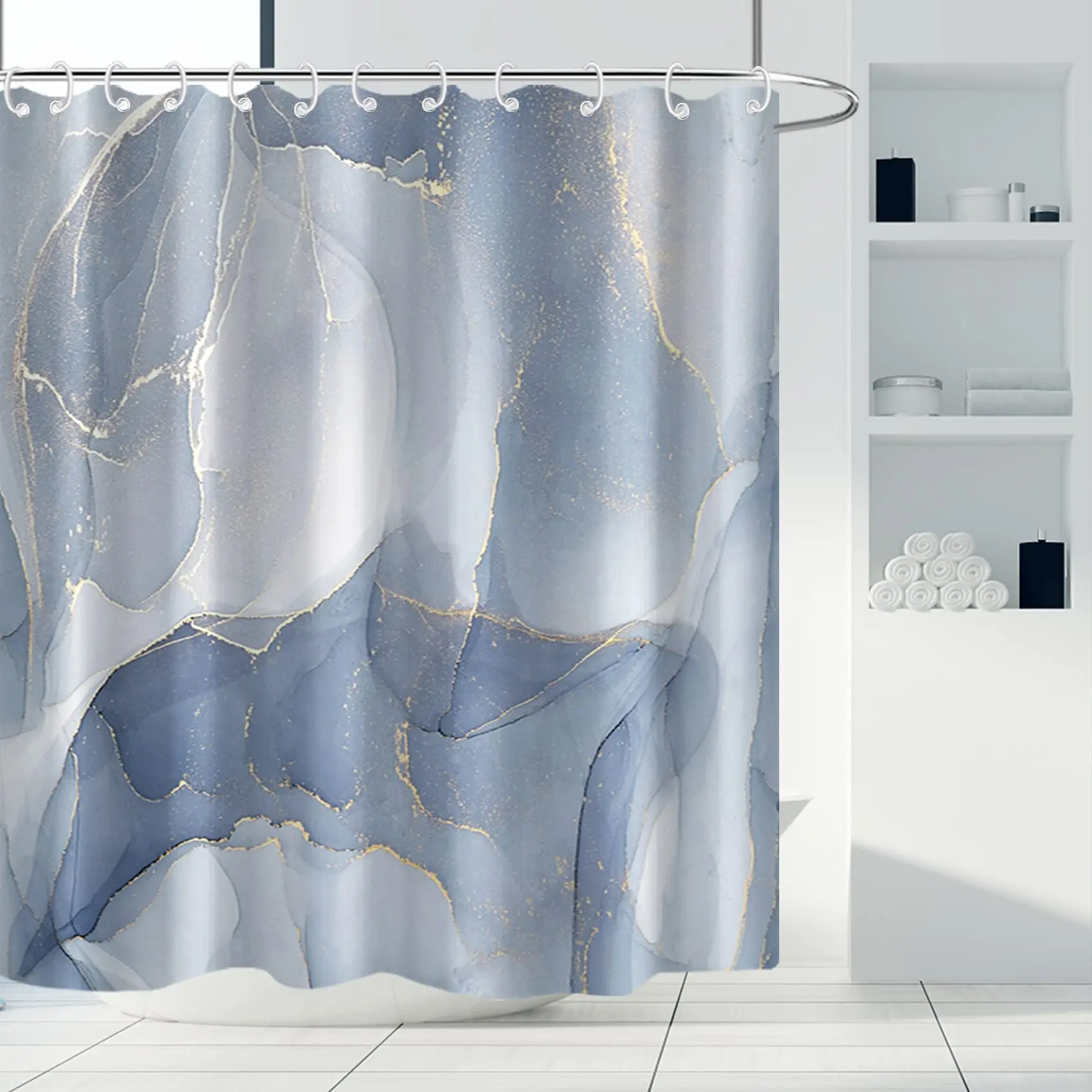 Blue Marble Shower Curtain Waterproof Abstract Shower Curtains for Bathroom Decor Printed Washable Bathtub Curtain with Hooks