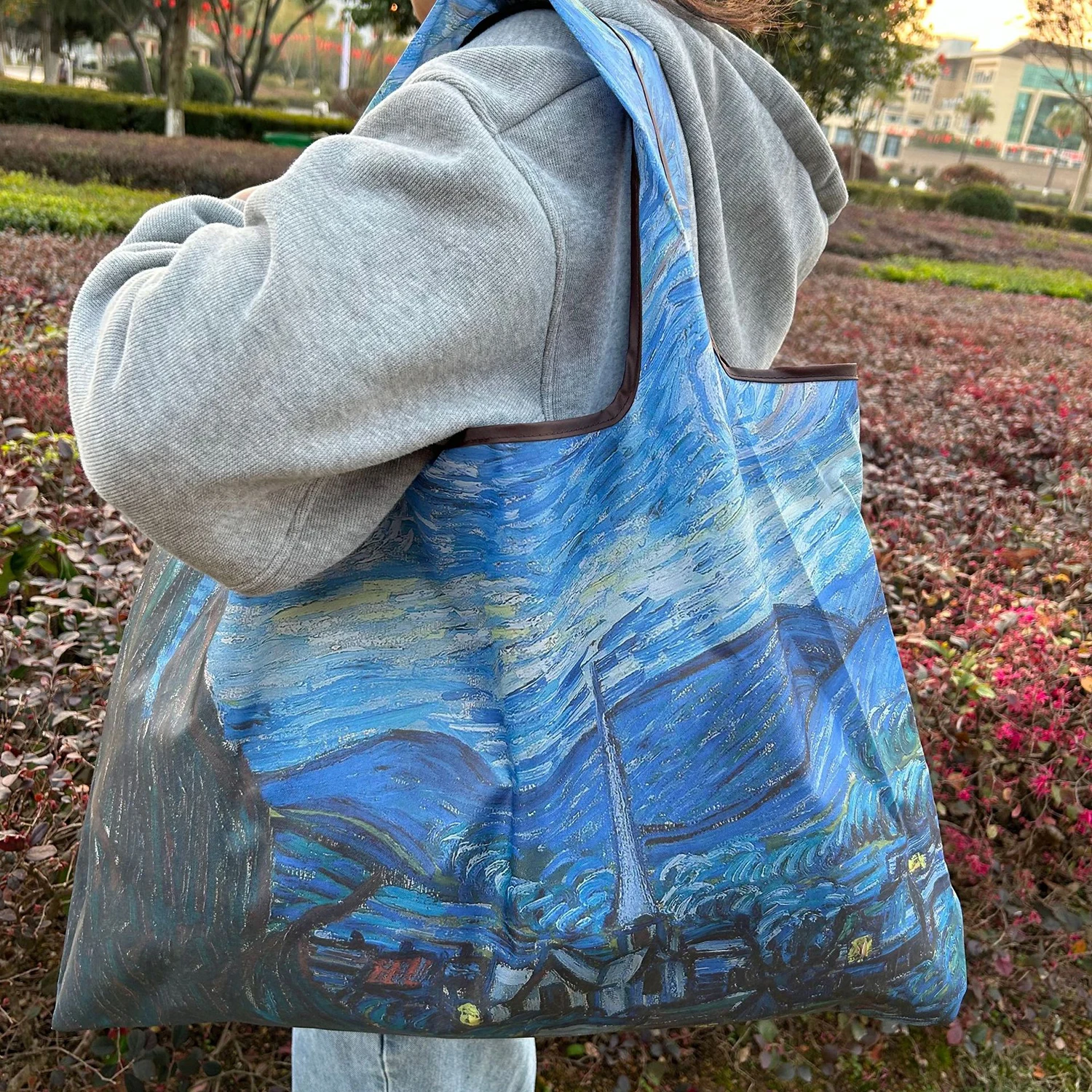 Large Foldable Nylon Shopping Tote - Eco-Friendly Reusable Shoulder Bag with Portable Pouch