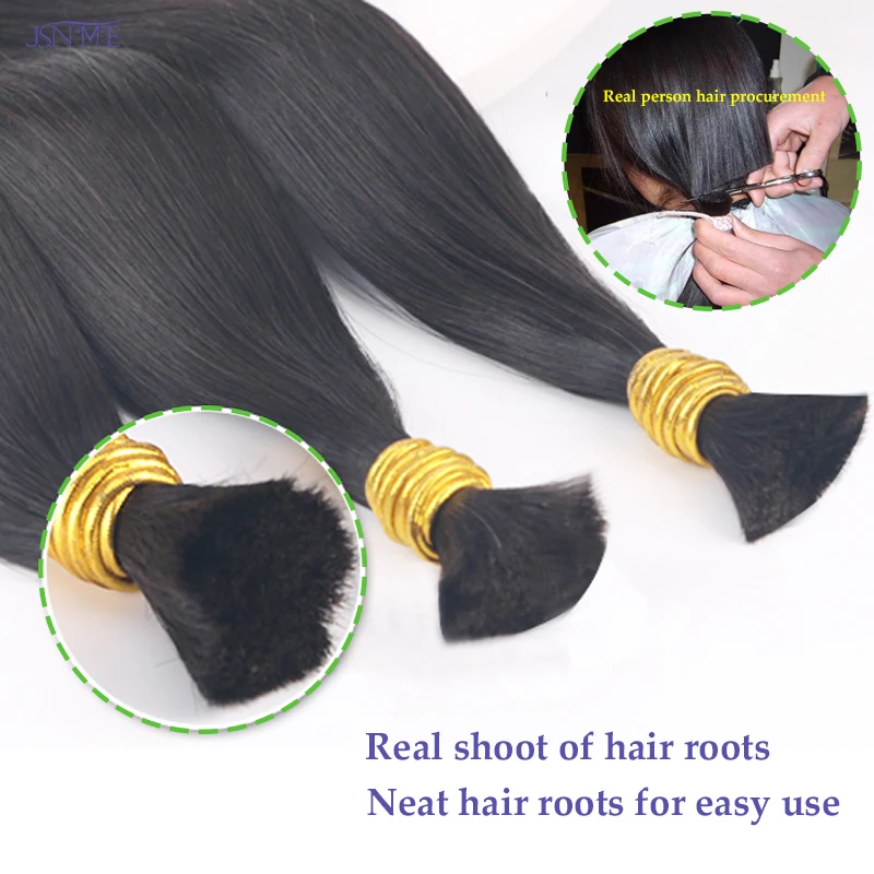 JSNME Bulk Human Hair Extensions 100% real human Hair Extension Straight 50g Black Brown Blonde 613 Color For Salon 14"-26" Inch 3