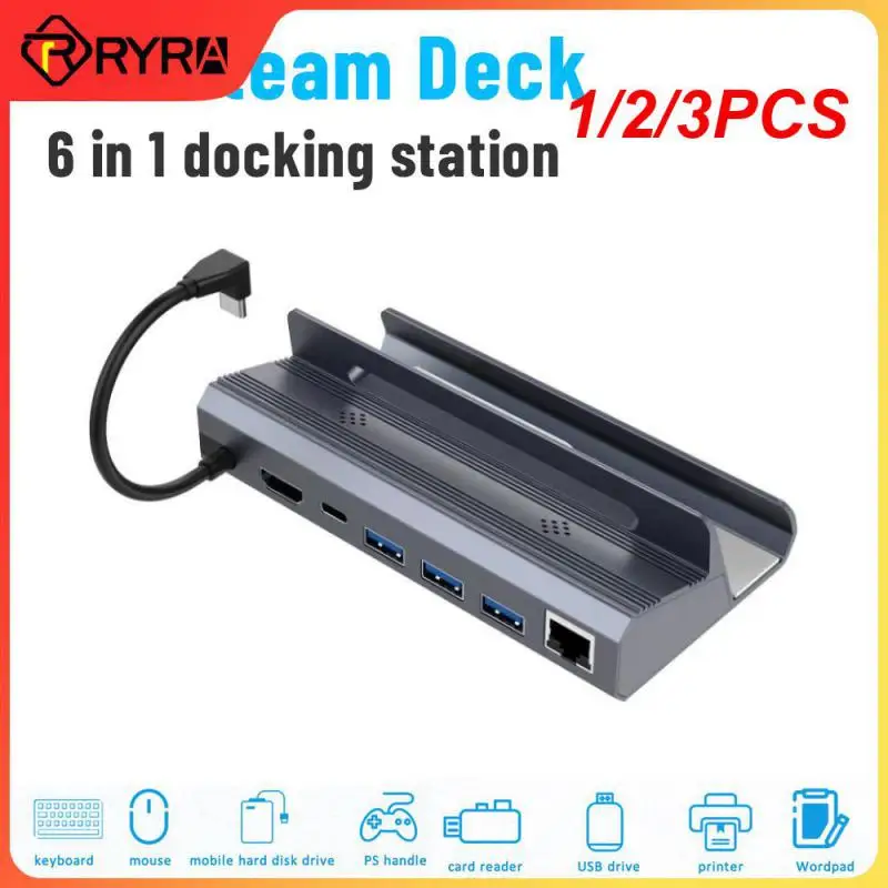 

1/2/3PCS 6 In 1 Docking Station For Steam Deck Dock TV Base Stand USB C To 4K@60Hz 1000M RJ45 PD USB 3.0 HUB Laptop