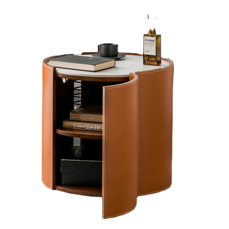 

Кожаный журнальный столик ZC в скандинавском стиле, Круглый боковой столик для гостиной