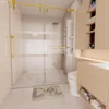 Frameless Slidable Shower Door,56-60" W × 76" H, 5/16" Clear Tempered Glass, Gold Stainless Steel Handle, Noiseless Shower Door 3