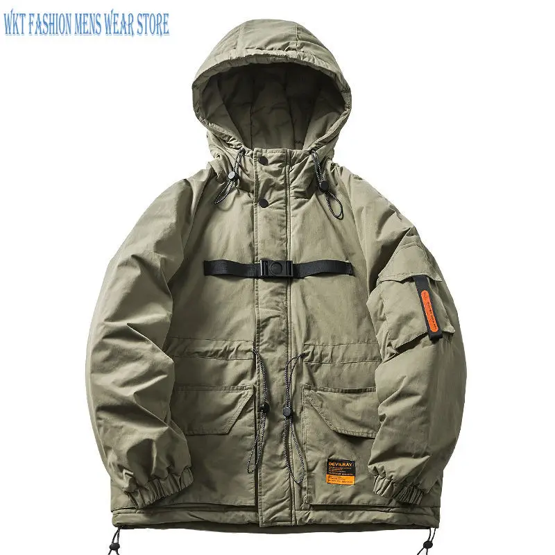 Retro Parkas Cargo Thick Coat Men's Winter Loose Hooded Cotton-Padded Coat Fashion Casual Cotton-Padded Jacket Tooling Suits