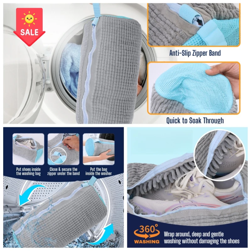 Laundry Bag Laundry Bags Shoe Washing Machine Bag with Zipper Rich Fluff Inside for Sneakers with Shoe Brush