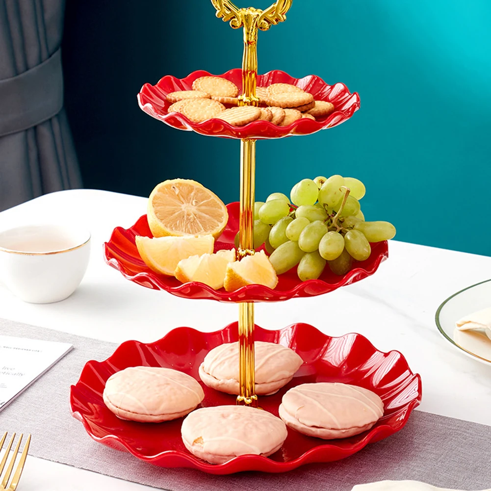 3 Tier Plastic Round Serving Trays Cake Stand Cupcake Holder Fruits Dessert Display Plate Dishes Tableware Party Festival