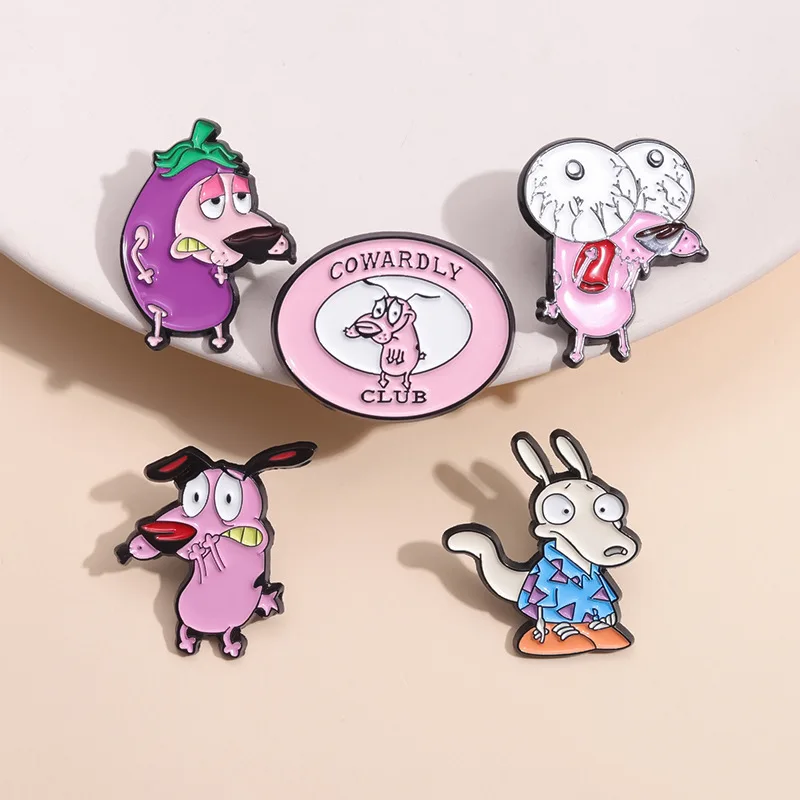 Cartoon Dog Enamel Pins Courage Cowardly Puppy Brooches Lapel Badge Fashion Jewelry Accessories Gift for Kids Friends