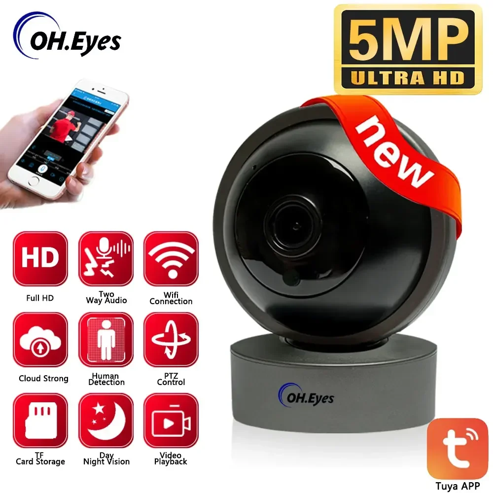 5MP PTZ IP Camera TUYA Smart Life Home Mini AI Auto Tracking WiFi CCTV Camera Night Vision Home Baby Monitor Video Surveillance anpviz 1080p mini ptz camera wifi indoor smart baby monitor mini wireless ip camera support 5g wifi auto tracking yiiot app view