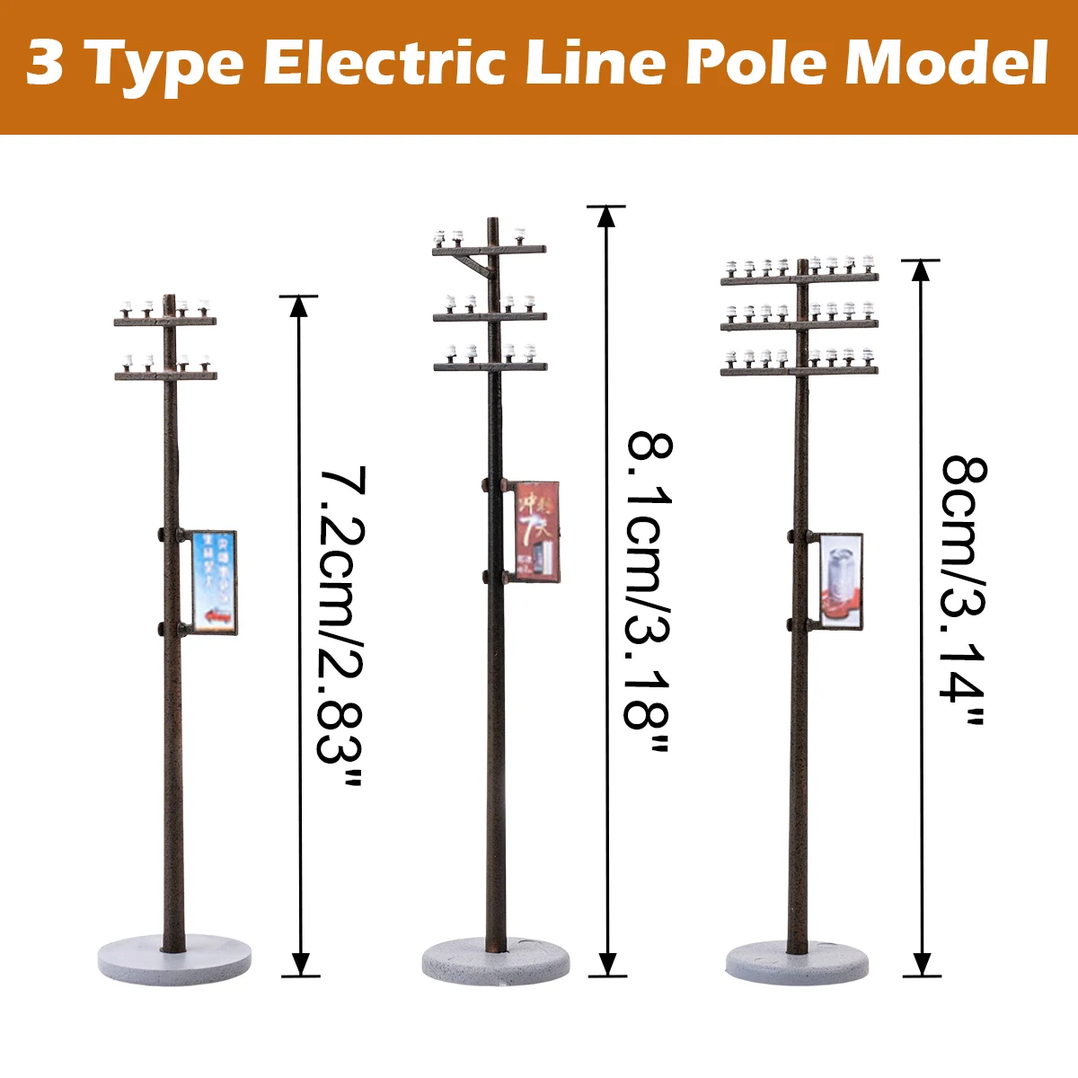 10x Plastic Electric Line Pole Model for Train SCENERY 1:100 HO TT Scale Electric Line Pole Model 6
